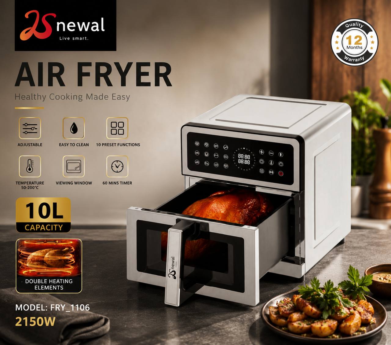 سرخ‌کن بدون روغن نووال مدل FRY-1106 | ظرفیت 10 لیتر | توان 2150 وات