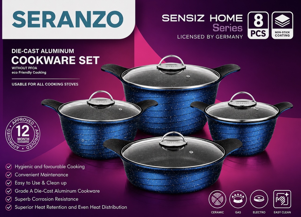 سرویس قابلمه ۸ پارچه سرانزو SERANZO سری SENSIZ HOME