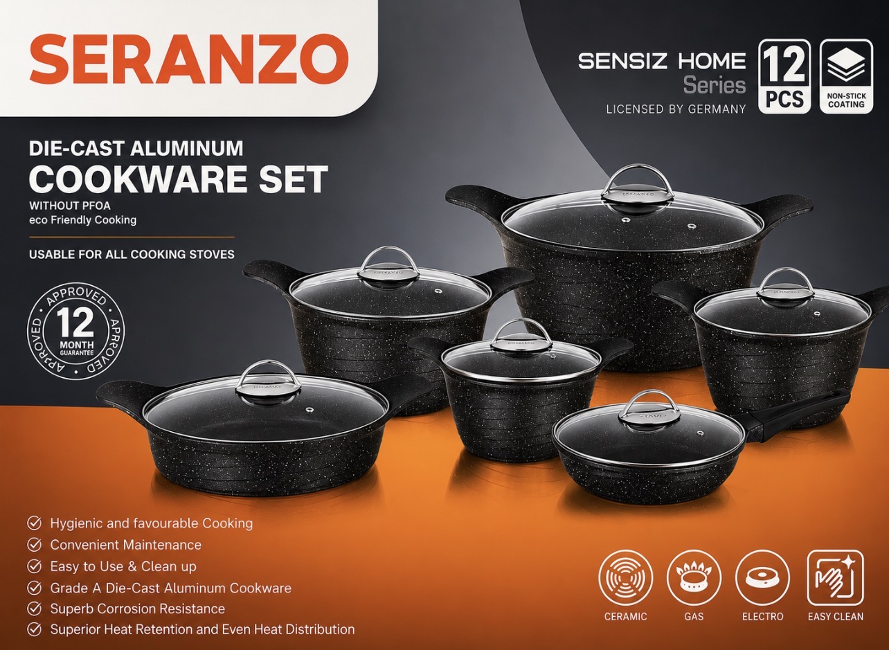 سرویس قابلمه ۱۲ پارچه سرانزو SERANZO سری SENSIZ HOME