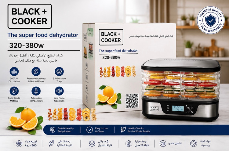 میوه خشککن ۵ طبقه بلک کوکر BLACK + COOKER با تنظیم دما و تایمر