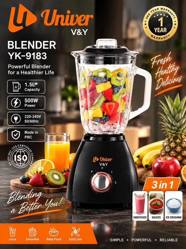 مخلوط کن یونیور V&Y مدل YK-9183 | توان 500 وات | پارچ 1.5 لیتری